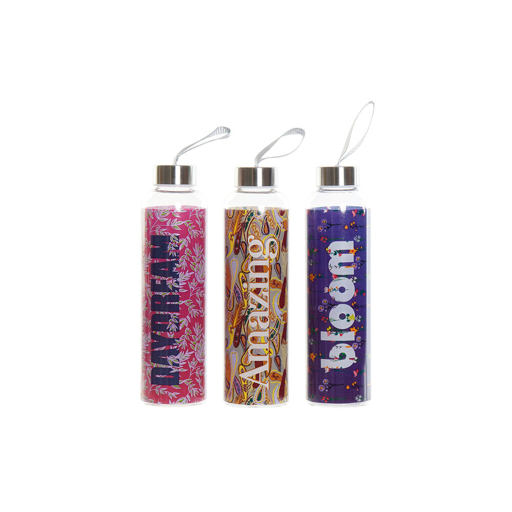 Vesipullo DKD Home Decor Monivärinen Ruostumaton teräs Borosilikaattilasi (550 ml) (3 pcs)